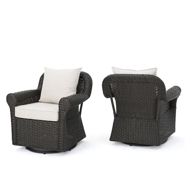 Yamileth Dark Brown Faux Rattan Outdoor Patio Rocking Chair with Beige Cushions (2-Pack)