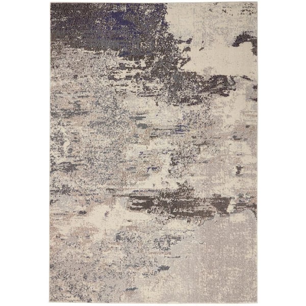 Nourison Celestial Ivory/Grey 4 ft. x 6 ft. Abstract Modern Area Rug