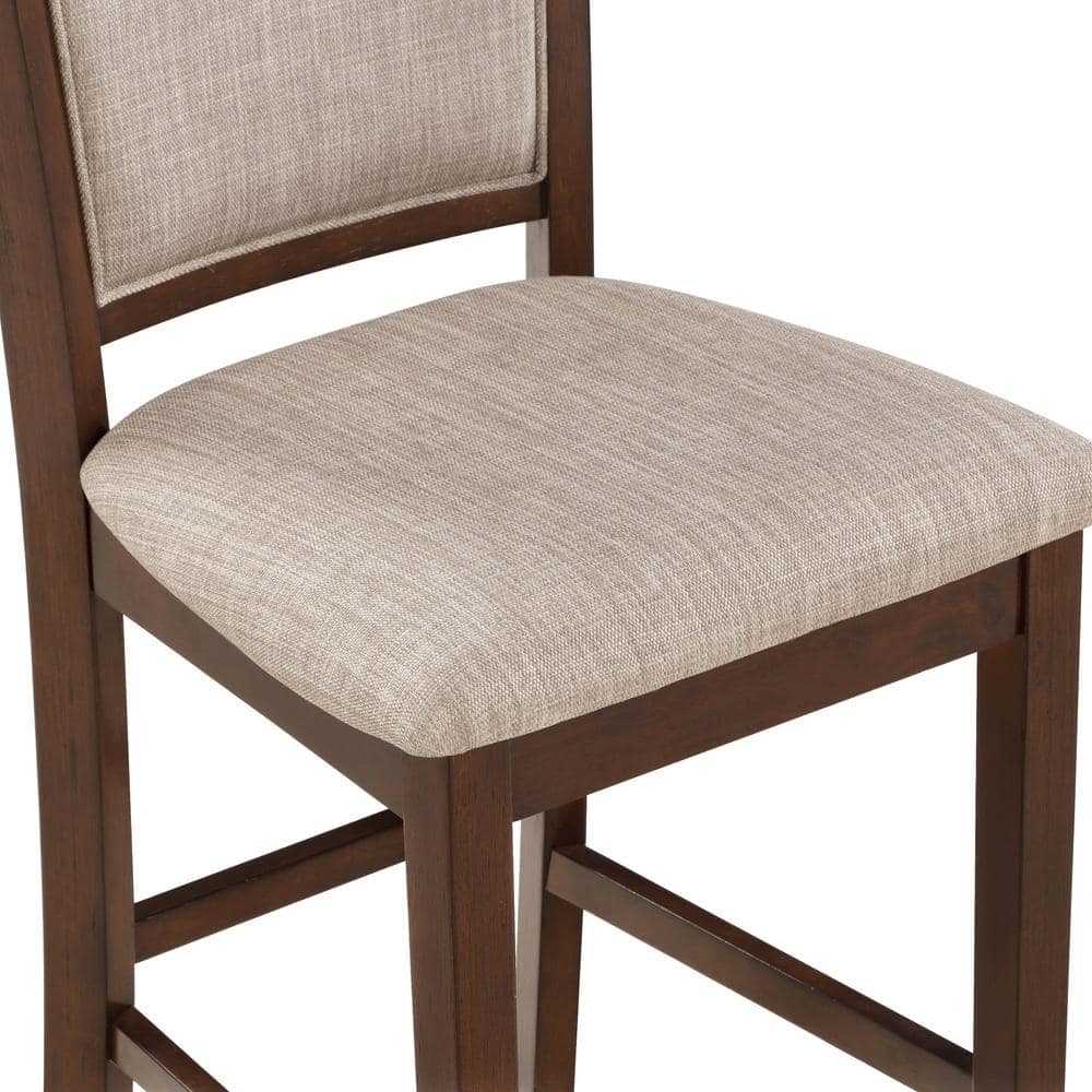Transitional Cherry Brown 5-Piece Round Bistro Dining Set with Fabric Chairs