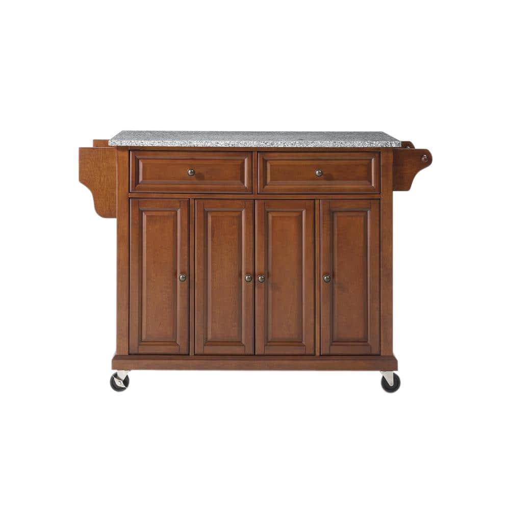 Cherry Granite Top Kitchen Cart with Spice Rack and Storage