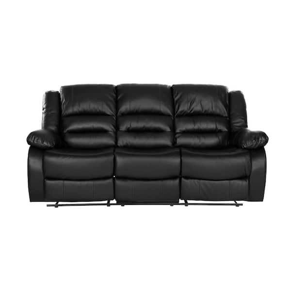 EVERGLADE HOME Greeley 82 in. Round Arm Faux Leather Straight in Black