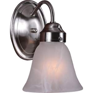 1-Light Indoor Brushed Nickel Bath or Vanity Light Wall Mount or Wall Sconce with Alabaster Glass Bell Shade