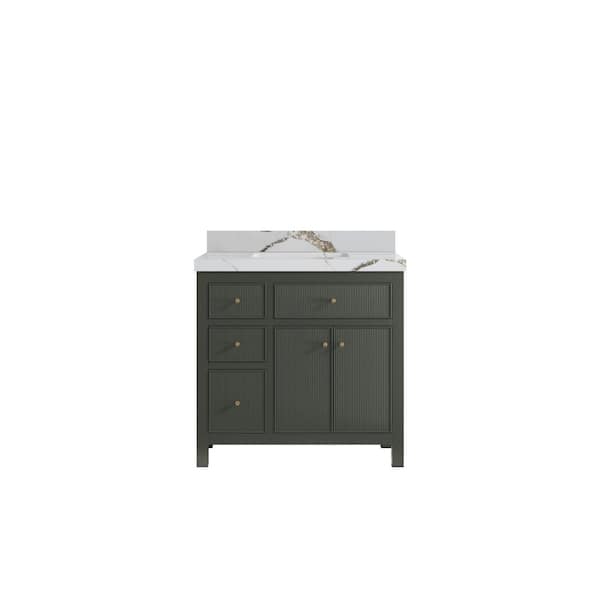 Willow Collections Sonoma 36 in. W x 22 in. D x 36 in. H Single Sink Bath Vanity in Pewter Green with 2 in. Calacatta Gold Quartz Top