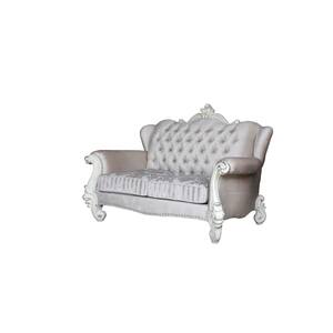 Versailles 43 in. Ivory Fabric and Bone White Fabric 2-Seats Loveseats with 3 Pillows
