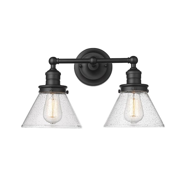 Eyden 18.375 in. 2-Light Matte Black Vanity Light with Clear Seedy Glass