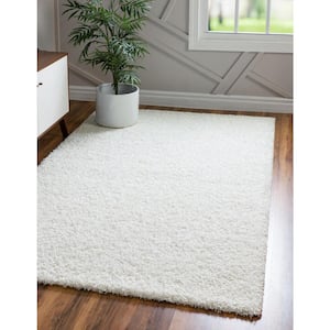 Solid Shag Snow White 7 ft. x 10 ft. Area Rug