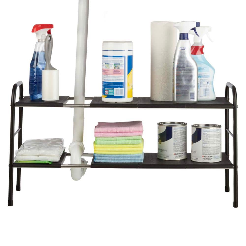 Black Adjustable 2-Tier Under Sink Organizer with Removable Panels