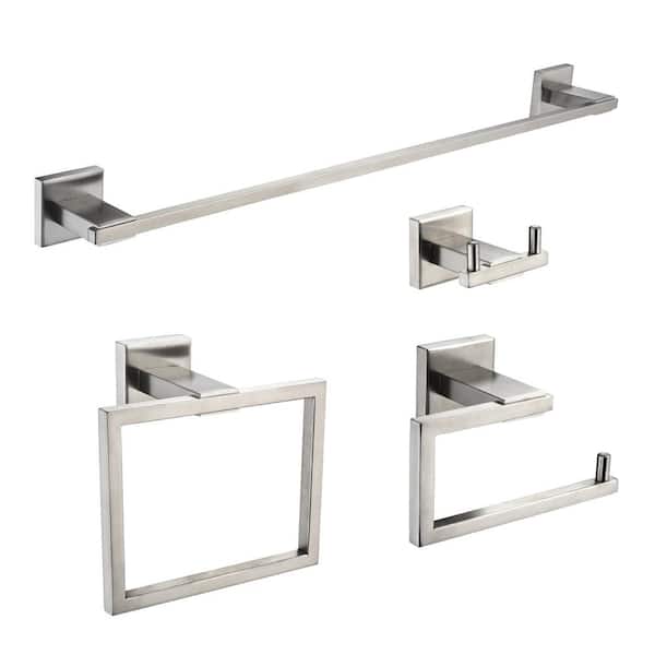 WELLFOR 4-Piece Bath Hardware Set with Mounting Hardware in Brushed Nickel