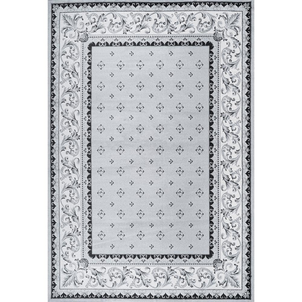 Light Gray and Cream Synthetic Reversible 4' x 6' Area Rug