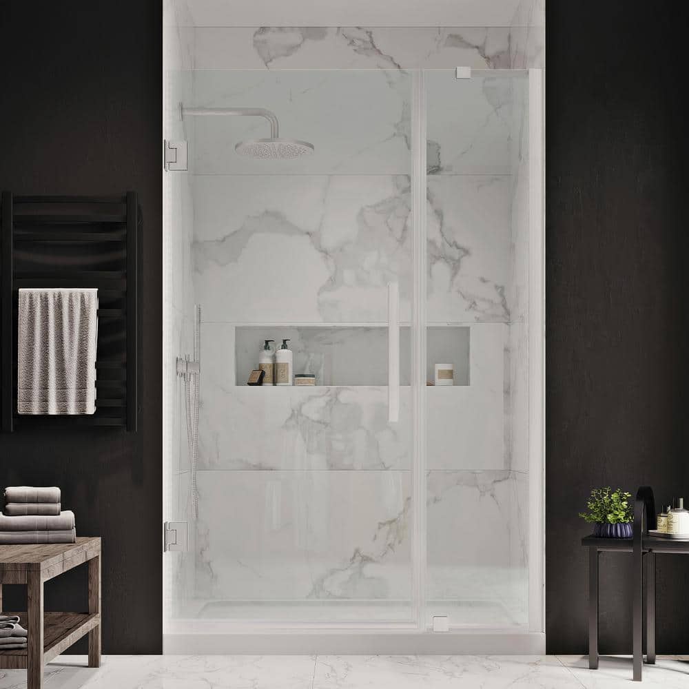 Tampa-Pro 38" Satin Nickel Frameless Shower Kit with Acrylic Base