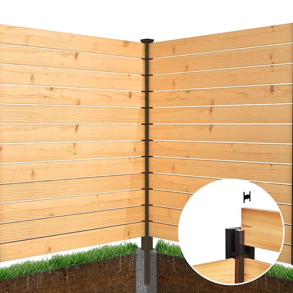 96 in. Black Aluminum In-Ground Fence Corner Post and Hardware - Kit B8