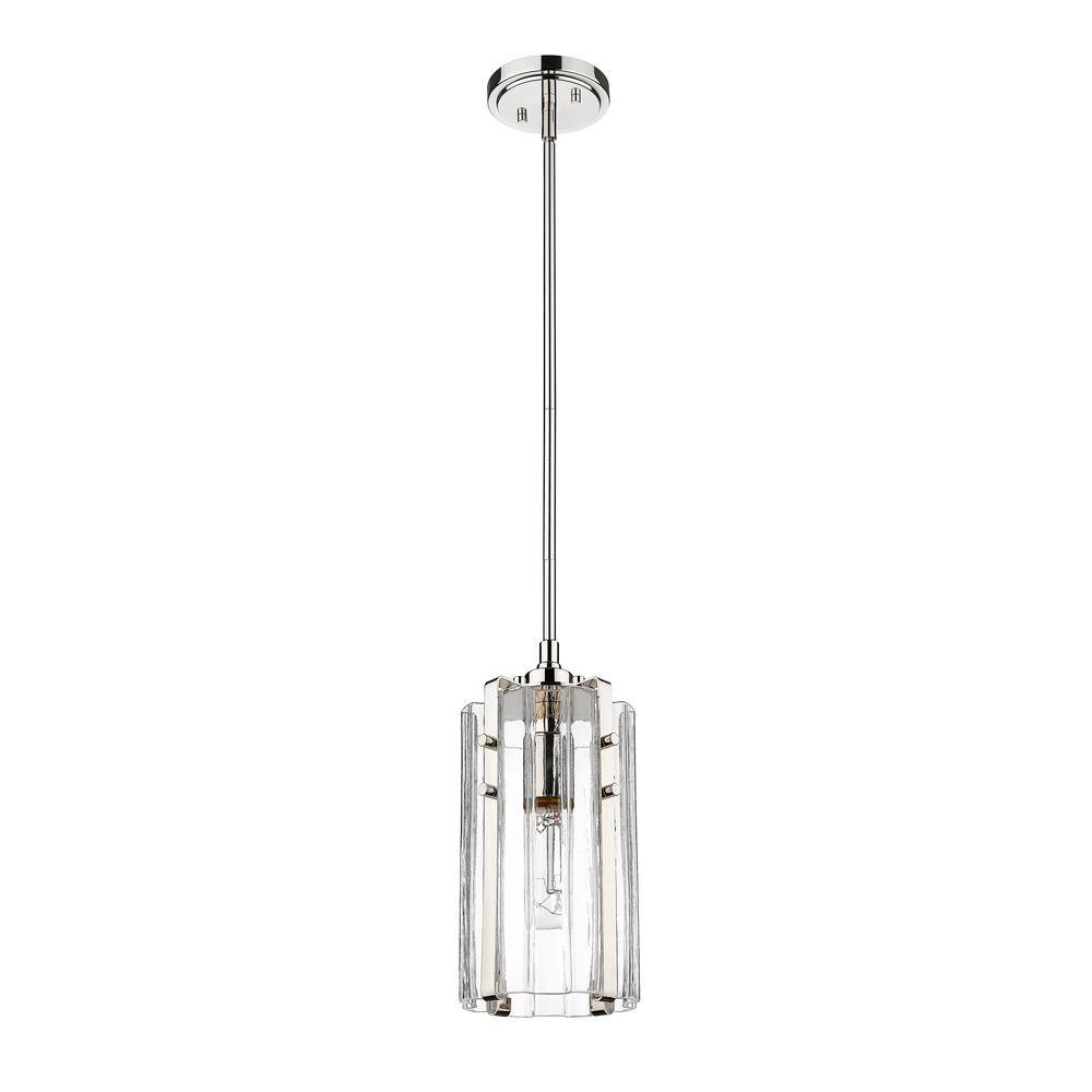 Polished Nickel 12" Mini Pendant with Glass Shade