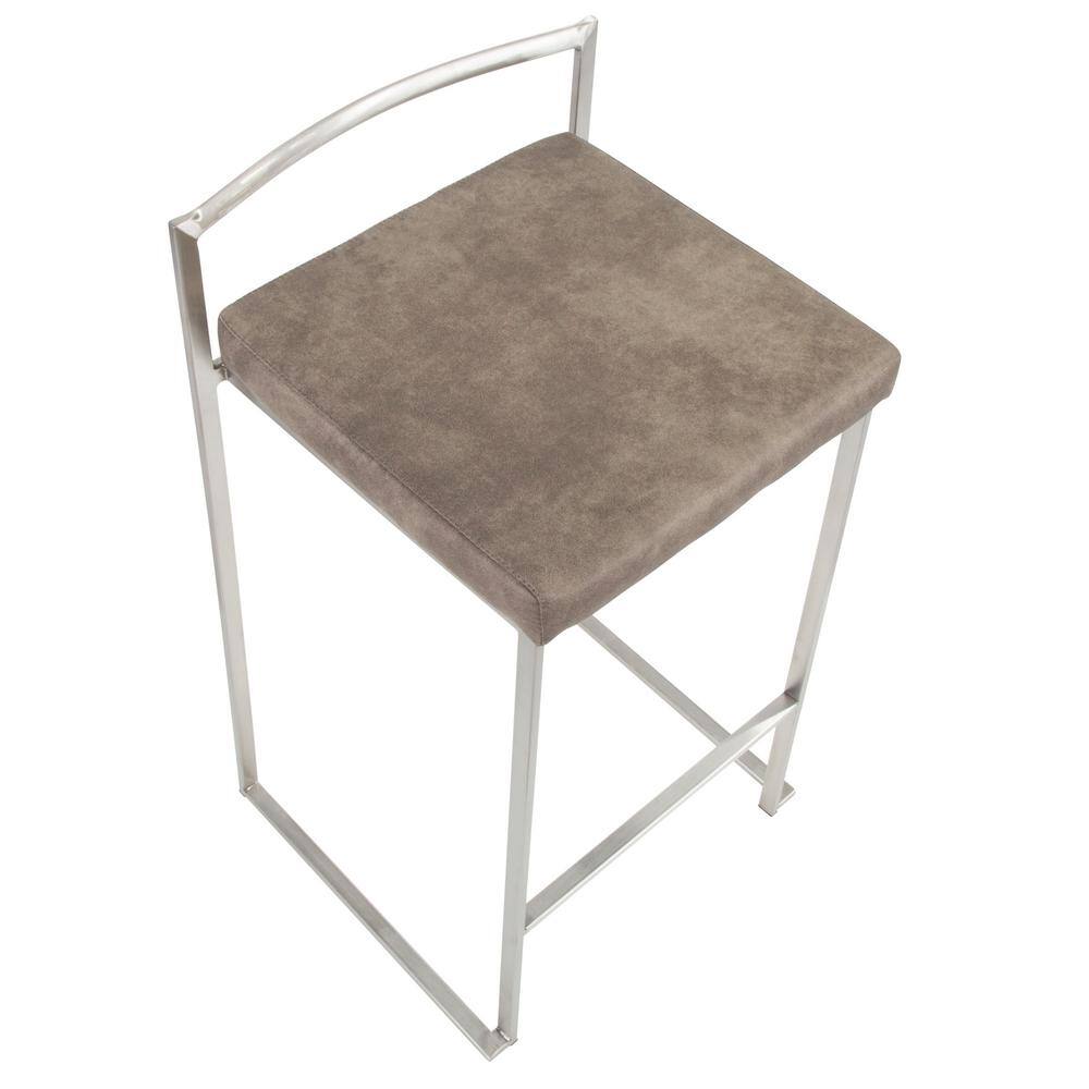Fuji Brown Stainless Steel Counter Stools with Fabric Cushions