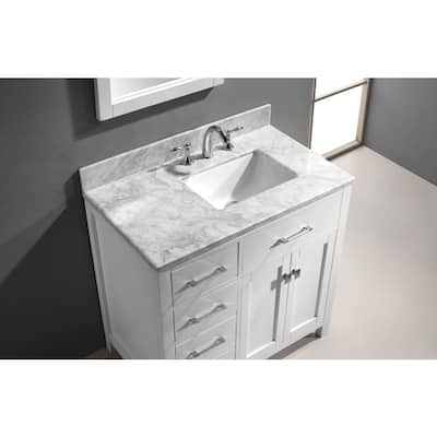 Caroline Parkway 36 in. W Bath Vanity in White with Marble Vanity Top in White with Square Basin and Mirror