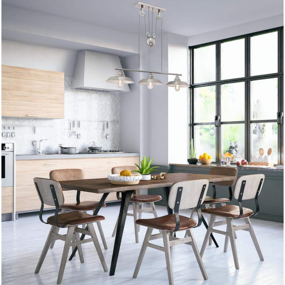 Brushed Nickel 3-Light Industrial Island Pendant