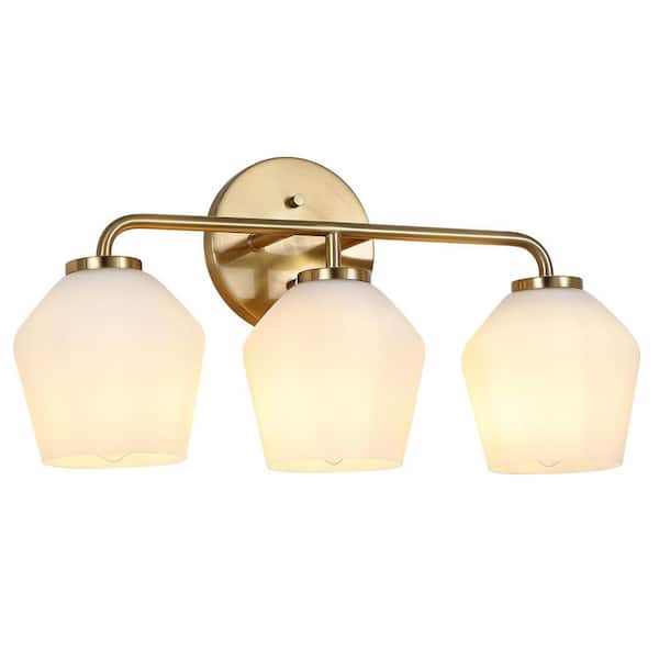 Lightania Medieval-Inspired Opal 21 in. Gold 3 Light Vanity Light with Milk White Glass Shade
