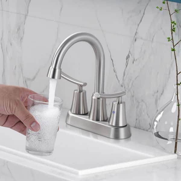 4 in. Centerset Double Handle Bathroom Sink Faucet, Basin Faucet with Pop-Up Drain and Supply Line in Brushed Nickel