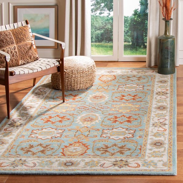 Heritage Light Blue/Ivory 11 ft. x 17 ft. Floral Border Area Rug