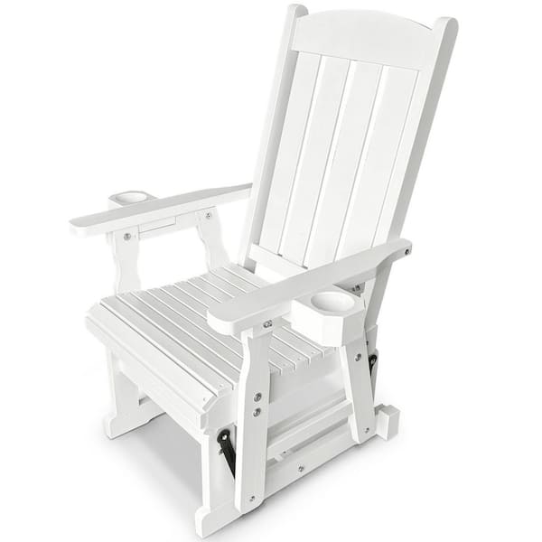 Solid Fir Wood Outdoor Glider with High Back and Deep Contoured Seat, Heavy Duty 600 lbs. for Patio and Porch, White