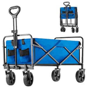 3 cu. ft. Wagon Cart 330 lbs. Collapsible Folding Cart Steel Utility Garden Cart with Wheels for Camping in Blue