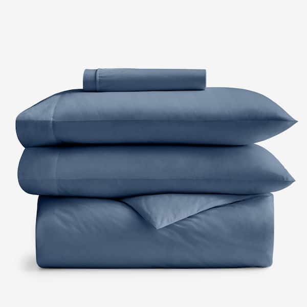 Company Cotton Slate Blue Cotton Percale Full Duvet Cover & Sheet Bundle