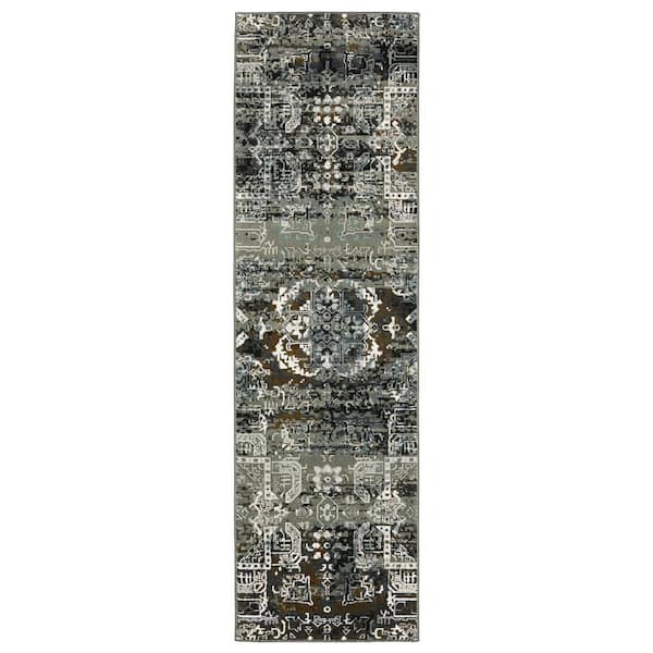 Galleria Charcoal 2 ft. x 8 ft. Oriental Medallion Polyester Indoor Runner Area Rug