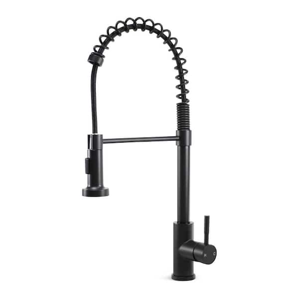 plumb tech Fits right, always tight, safe & durable. Single Handle Pull Down Sprayer Kitchen Faucet with Turbo Spray in Matte Black