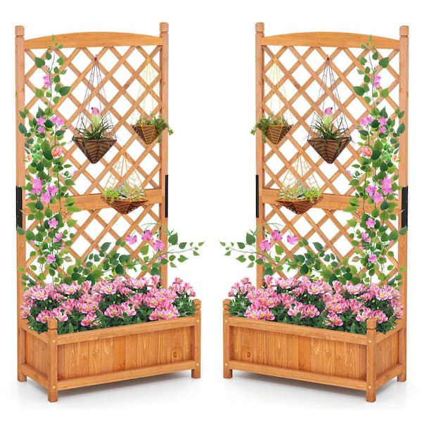 2PCS Orange 60 in. Tall Raised Garden Bed w/Diamond Lattice Trellis Drainage Holes Outdoor