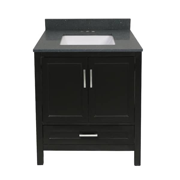Amluxx Salerno 25 in. W x 19 in. D Bath Vanity in Espresso with Quartz Stone Vanity Top in Galaxy Gray with White Basin