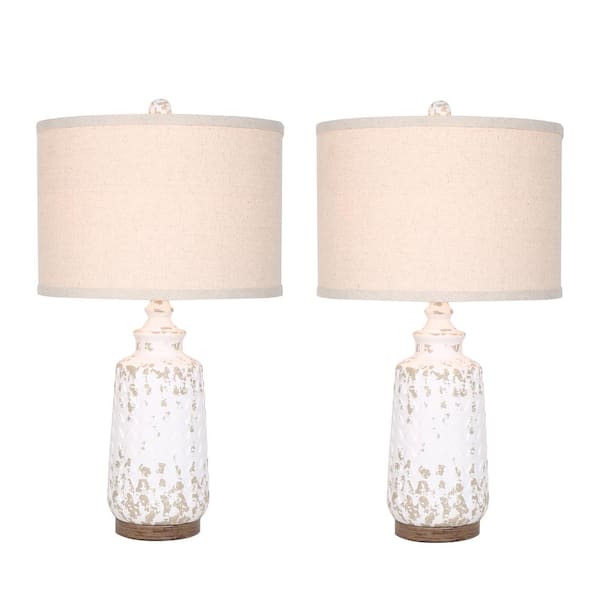 Pia Ricco 22.4 in. Beige Vintage Farmhouse Table Lamp Set with USB Port( Set of 2)