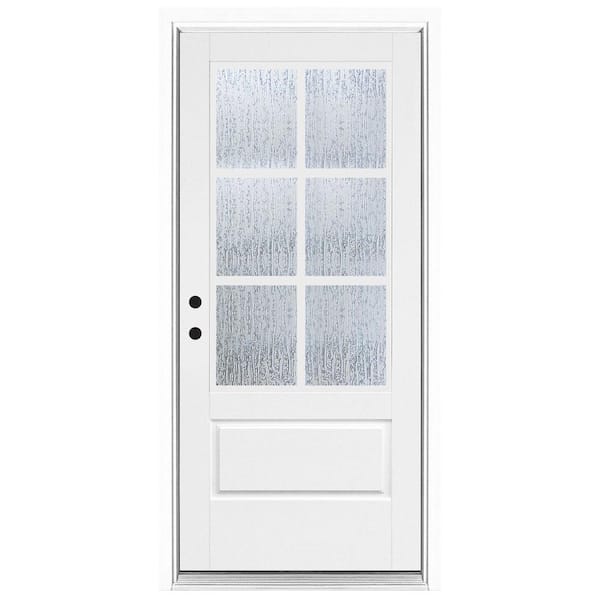 MP Doors 36 in. x 80 in. 3/4 Lite Right-Hand Inswing 6 Lite SDL Water Wave Glass Finished White Fiberglass Prehung Front Door