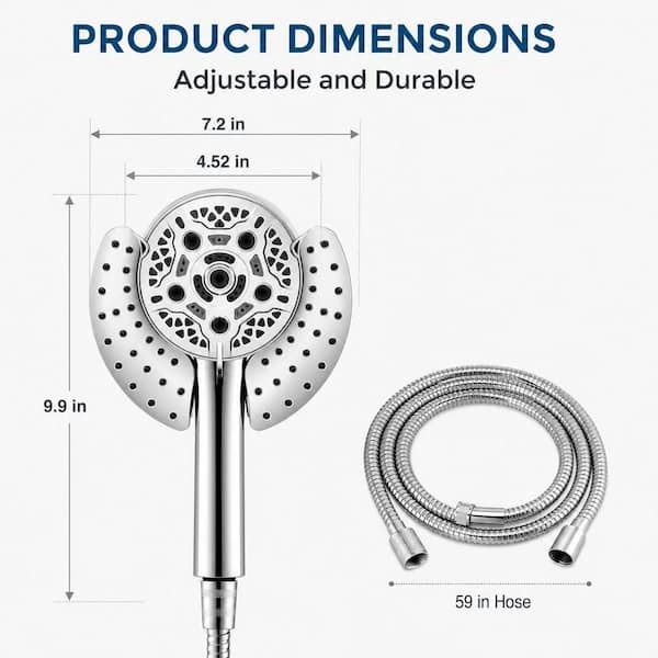 1-Piece 2-in-1 Shower Head with Hand Held Shower Head, Rain Shower Head and 59 in. Rotatable Hose in Silver