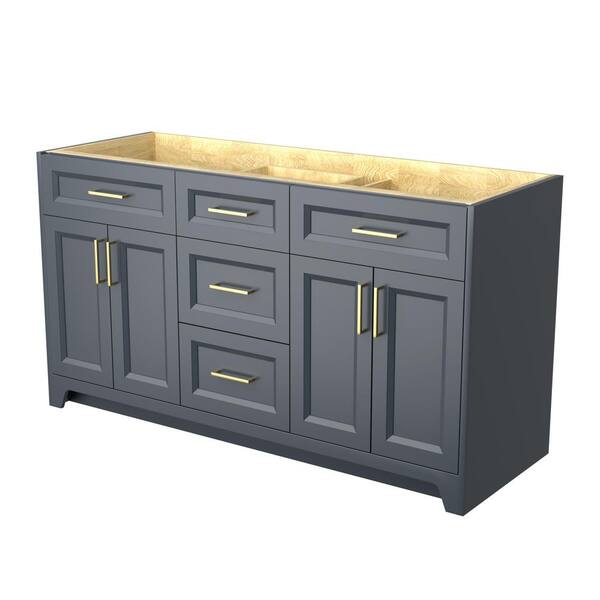 Zeafive Nvir 60 in. Double Sink Bath Vanity Cabinet without Top Freestanding Solid Wood Bathroom Cabinet in Navy Blue Assembled