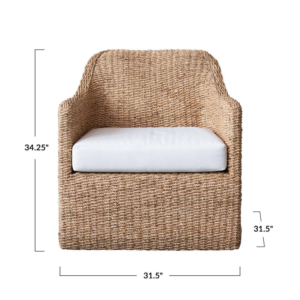 Natural Acacia Wood Lounge Chair with White Cushions