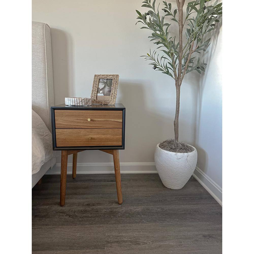 Mid-Century Modern Harper 2-Drawer Side Table in Black and Brown