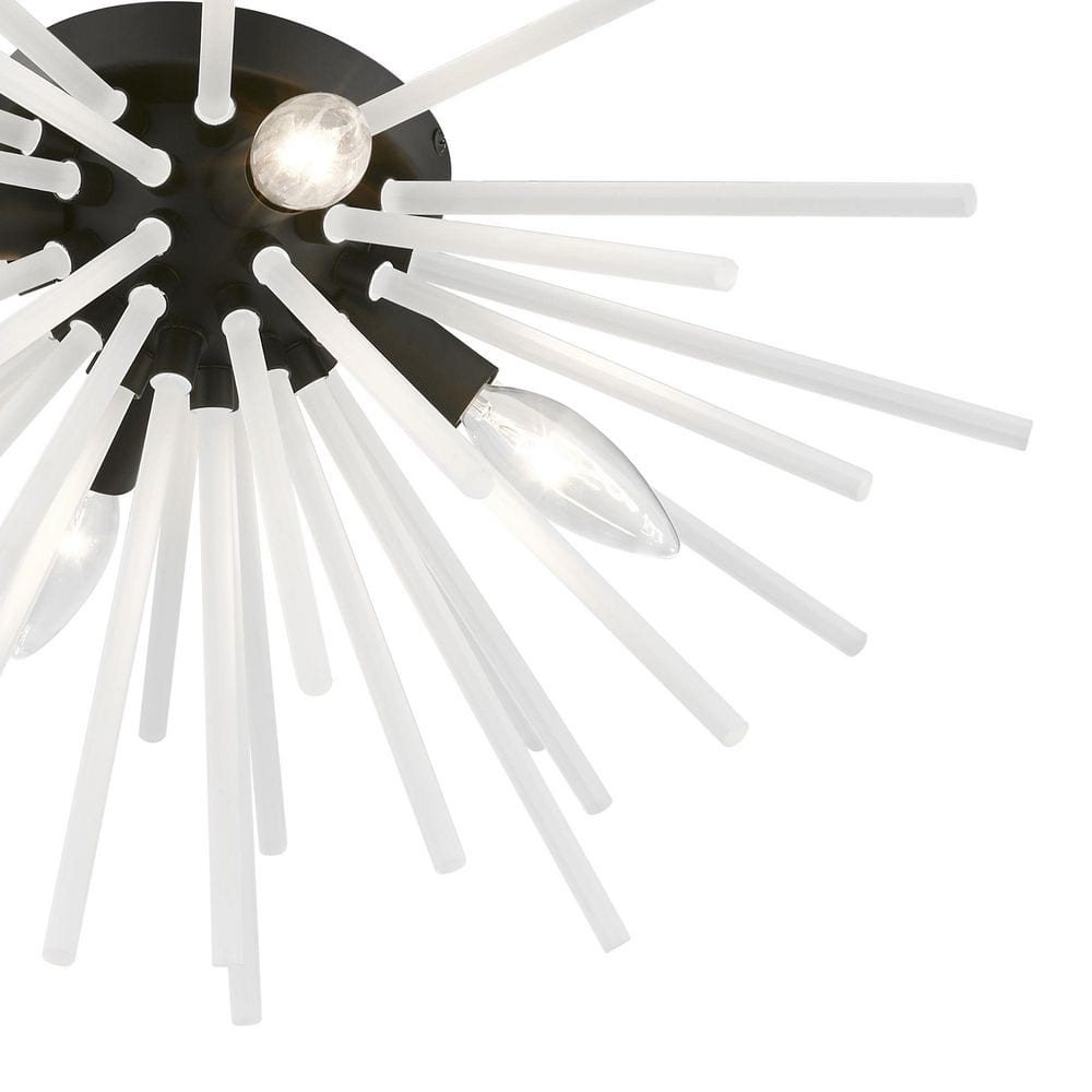 Uptown Elegance 4-Light Black Brass Flush Mount with Acid Etched Rods