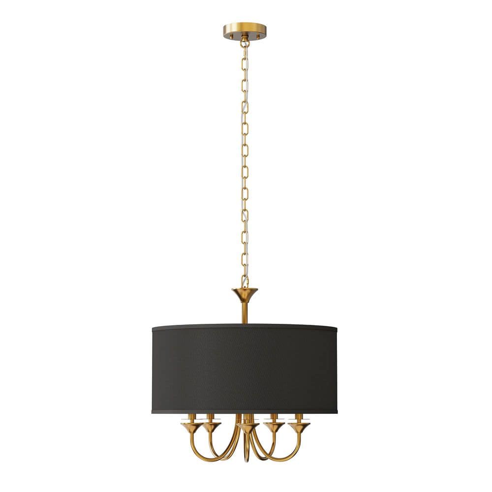 5-Light Modern Black and Gold Drum Chandelier with Fabric Shade and E12 for Dining Room, Living Room, and Kitchen price history on PriceWatchPro