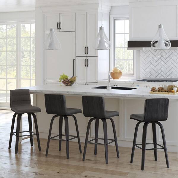 Vienna 35 in. H Gray Low Back Wood Bar Stool with Faux Leather Seat Set of 4