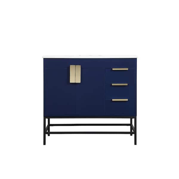Unbranded Timeless Home 22 in. W x 36 in. D x 33.5 in. H Bath Vanity in Blue with Ivory White Engineered Stone Top