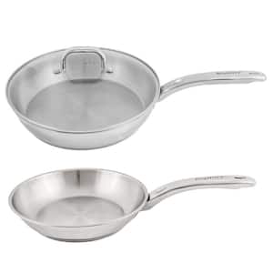 Belly Shape 18/10 Stainless Steel Cookware Set in Silver with Glass Lid, 3-Pack