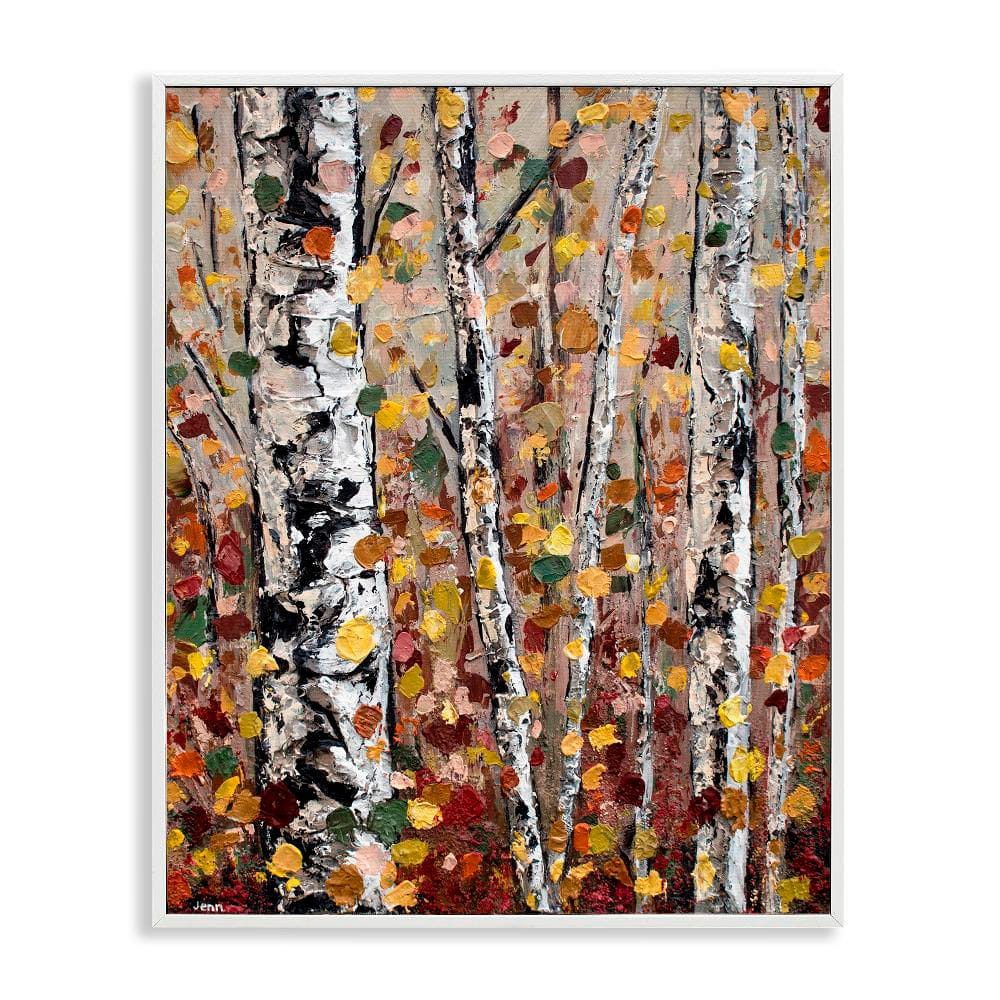 Autumn Birch Trees Abstract Leaves by Jen Seeley 1-Piece White Framed Nature Giclee Art Print 14 in. x 11 in. price history on PriceWatchPro