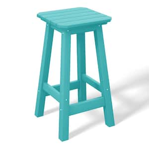 Laguna 24 in. HDPE Plastic All Weather Square Seat Backless Counter Height Outdoor Bar Stool in Turquoise