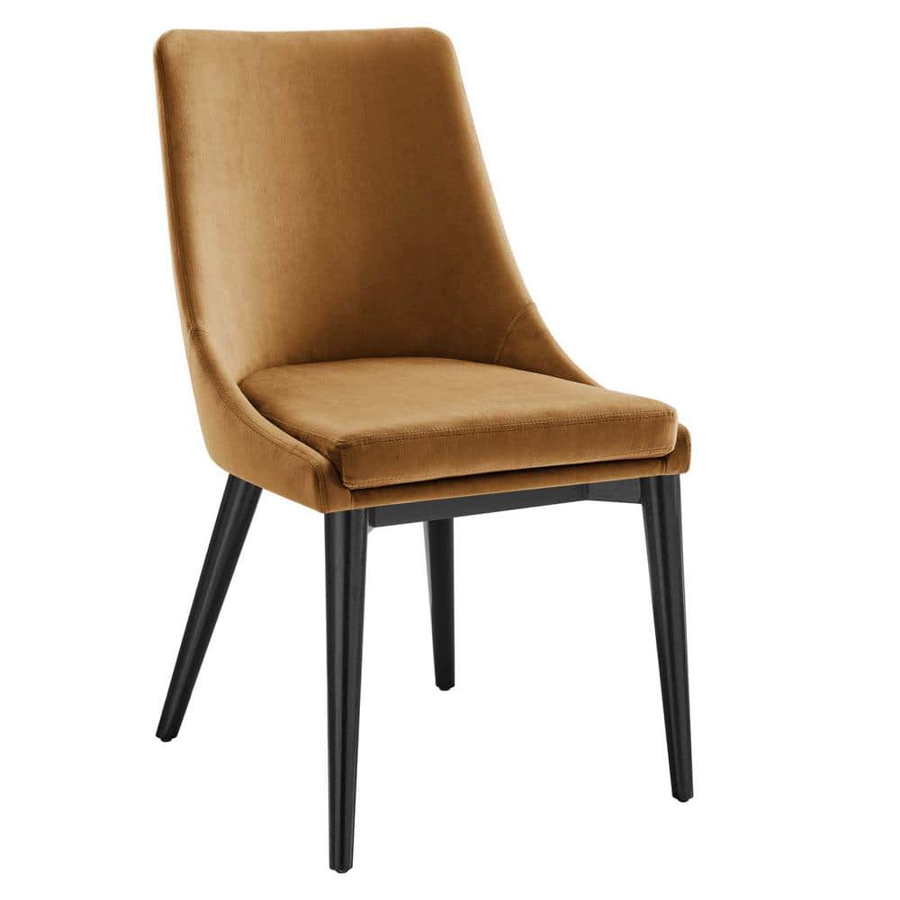 Cognac Velvet Upholstered Dining Chair with Black Wood Legs