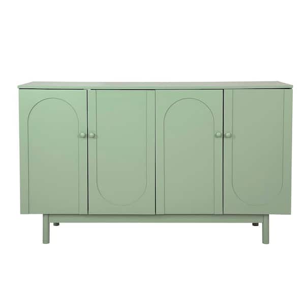 Unbranded Mint Green Wood Pantry Organizer, Storage Cabinet with 4-Door, Pine Legs, Solid Wood Pulls and MDF