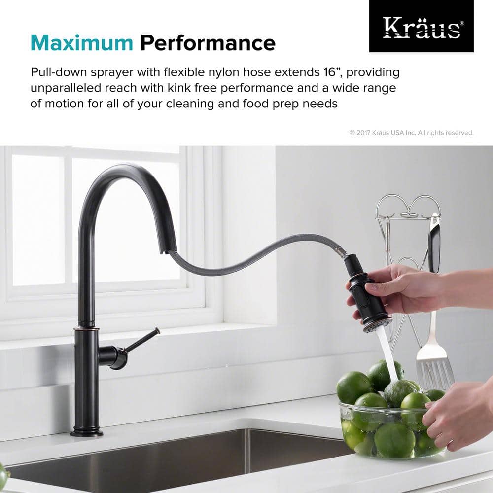 Elegant Bronze 17" Modern Pull-Out Spray Kitchen Faucet