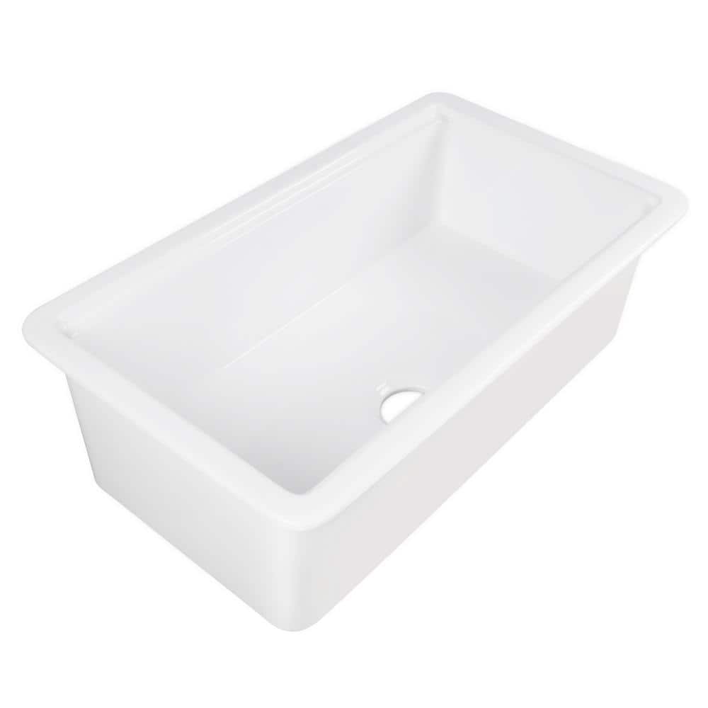 White Fireclay Farmhouse Drop-In Kitchen Sink with Accessories