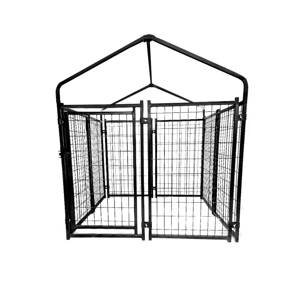 ALEKO Black Steel Expandable Kennel with Roof and Cover