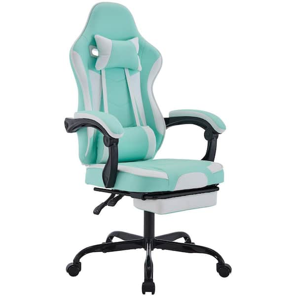 Unbranded Green Leather Adjustable Height Ergonomic Computer Chair with Footrest and Massage Lumbar Support