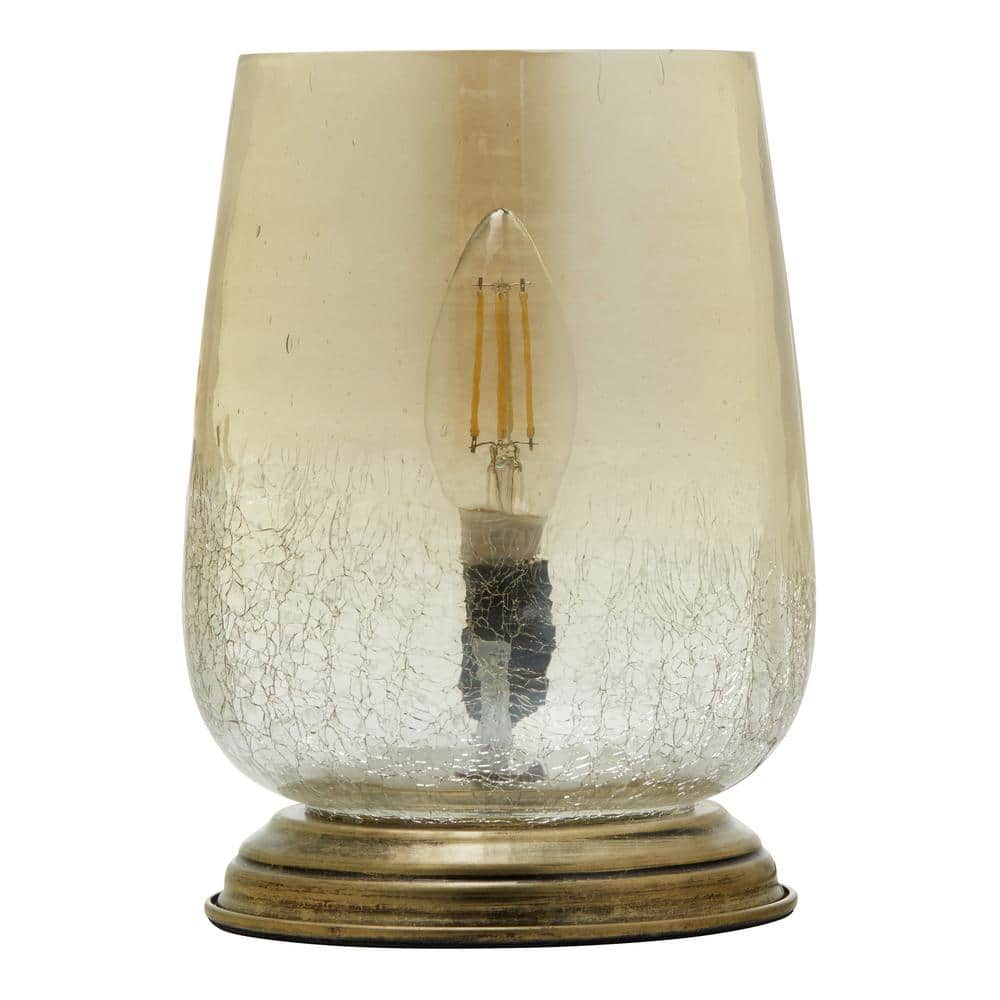 Bronze Stacked Base Table Lamp with Smokey Taupe Glass Shade