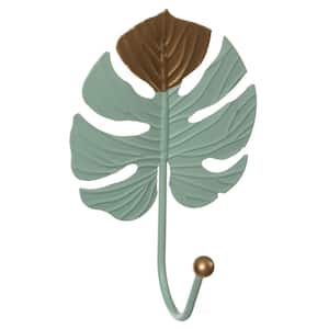 Metal Decorative Modern Wall Mounted Hook Leaf Design Single Prong Hanger, Philodendron Split Leaf